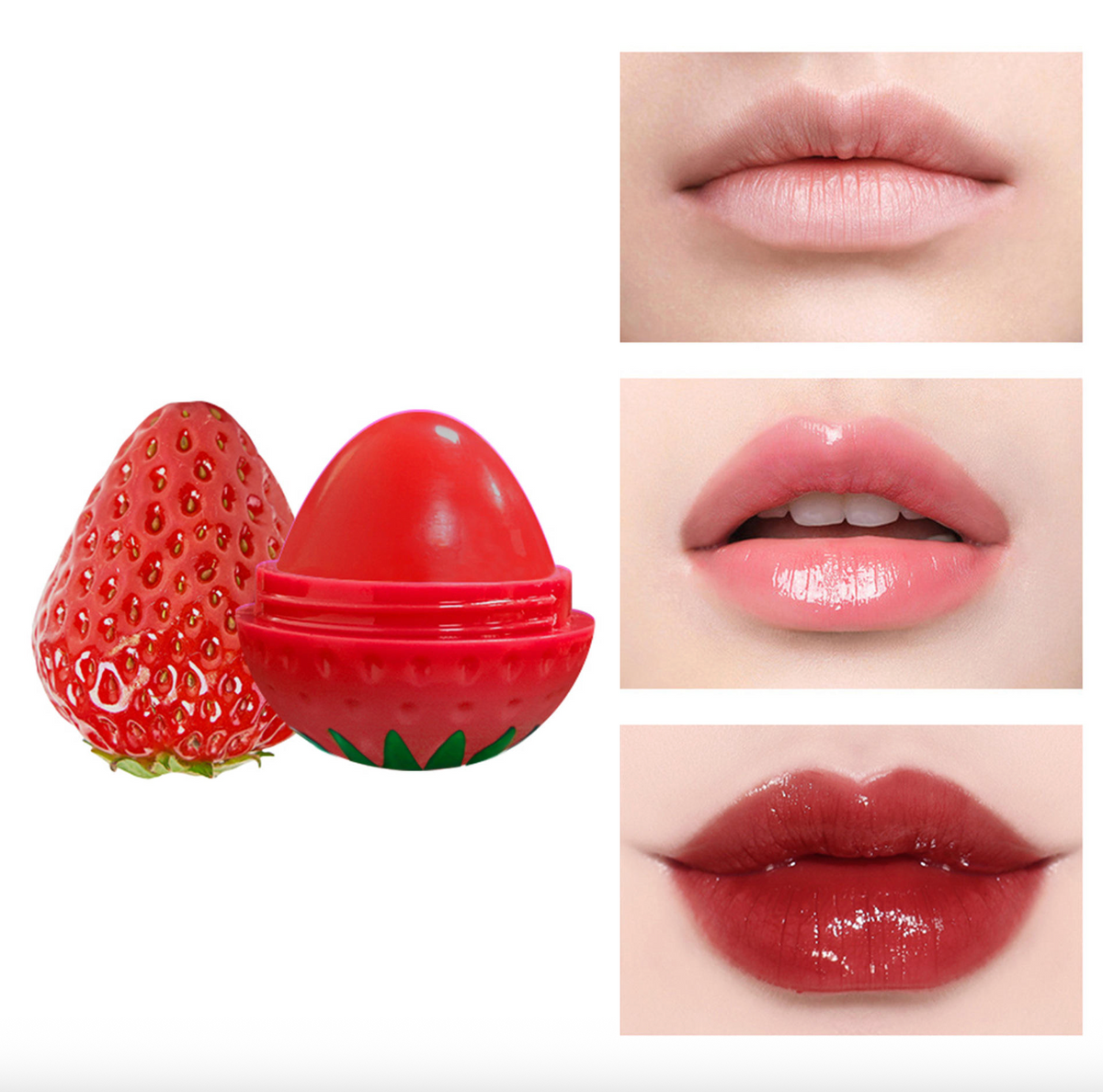 Strawberry Shaped Lip Balm Ball – Moisturizing Fruit-Flavored Hydrating Lip Gloss for Soft, Shiny Lips